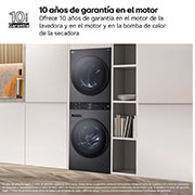 LG Washtower: torre de lavado y secado "Todo en 1". 12kg (lavado)/10kg (secado), 10% más eficiente que A (lavado)/A+++ (secado)., WT1210BBF