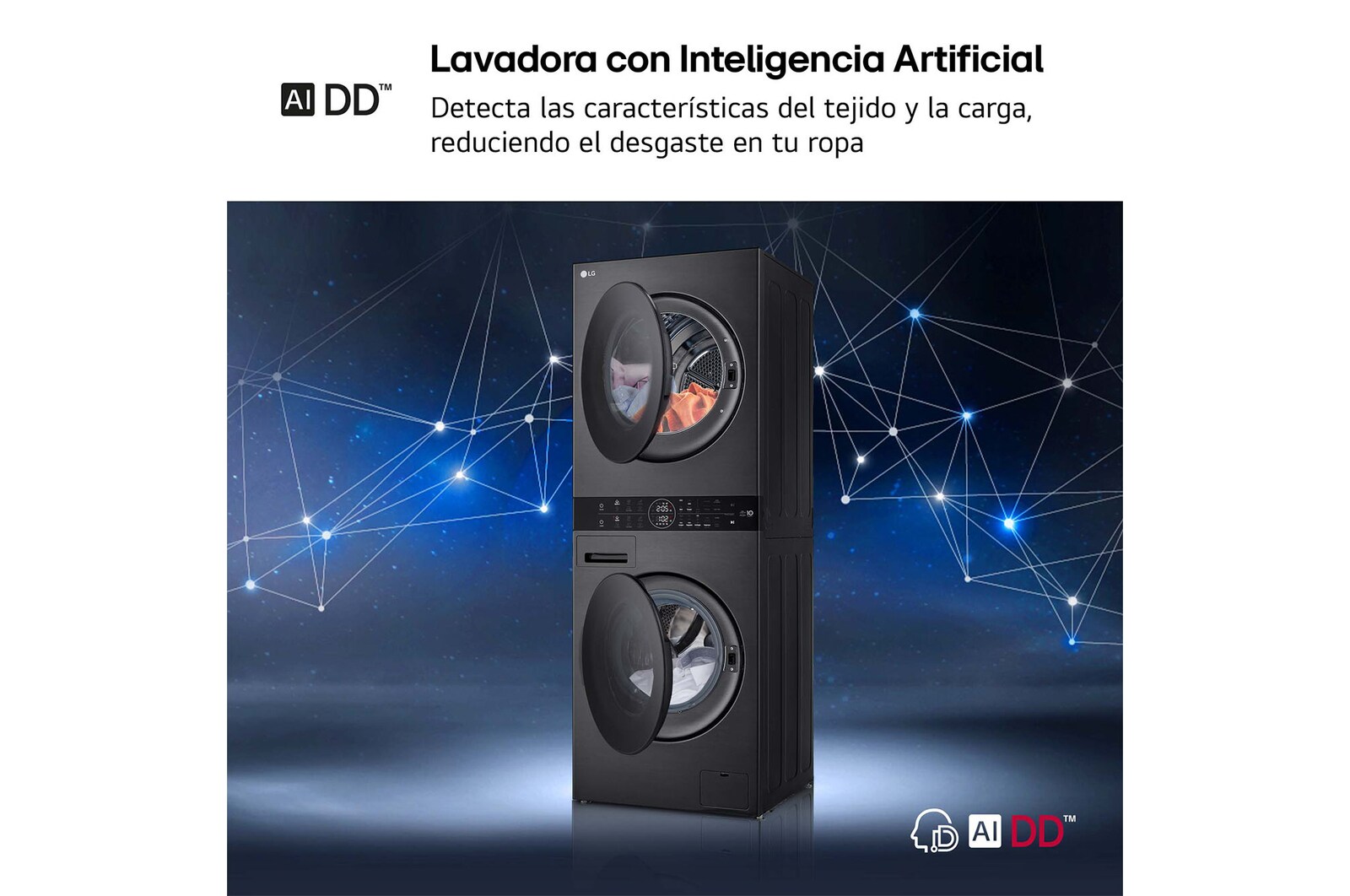 LG Washtower: torre de lavado y secado "Todo en 1". 12kg (lavado)/10kg (secado), 10% más eficiente que A (lavado)/A+++ (secado)., WT1210BBF