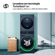 LG Washtower: torre de lavado y secado "Todo en 1". 12kg (lavado)/10kg (secado), 10% más eficiente que A (lavado)/A+++ (secado)., WT1210BBF
