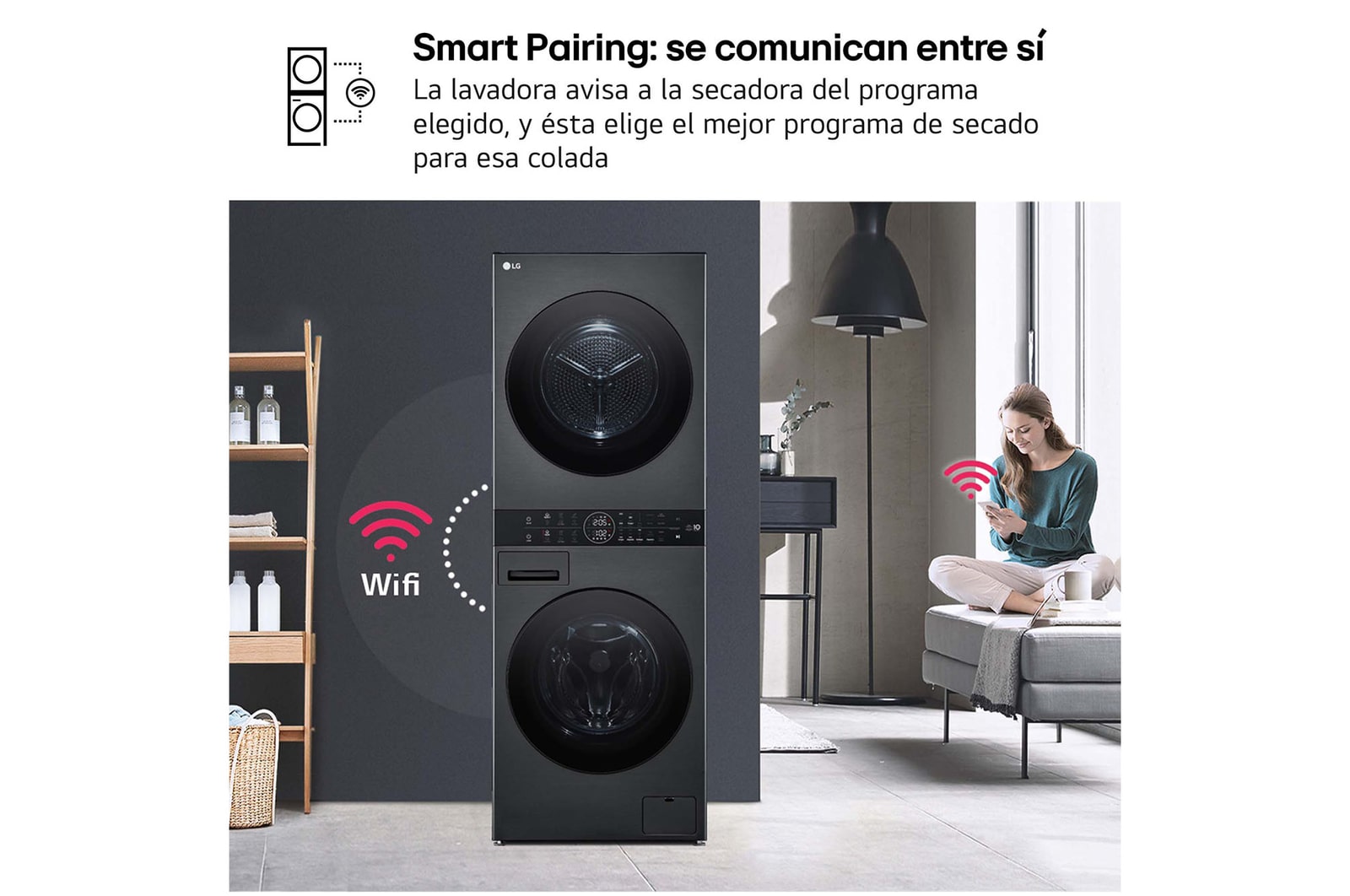 LG Washtower: torre de lavado y secado "Todo en 1". 12kg (lavado)/10kg (secado), 10% más eficiente que A (lavado)/A+++ (secado)., WT1210BBF