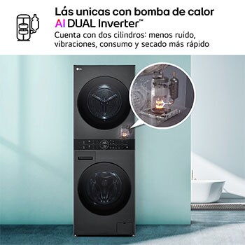 LG Torre de lavado y secado | LG WT1210BBF, Direct Drive con inteligencia artificial, Bomba de calor Dual Inverter, 12kg lavado, 10kg secado, 1400rpm, clasificación A-10/C, WT1210BBF