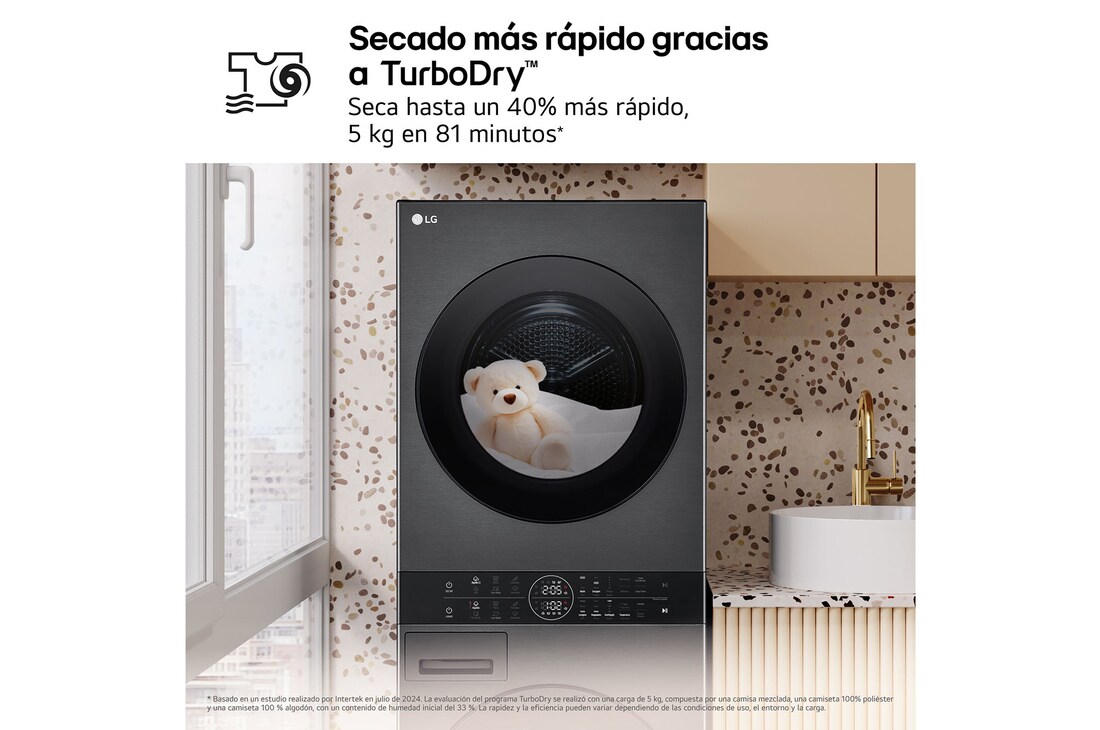 LG Torre de lavado y secado | LG WT1210BBF, Direct Drive con inteligencia artificial, Bomba de calor Dual Inverter, 12kg lavado, 10kg secado, 1400rpm, clasificación A-10/C, WT1210BBF