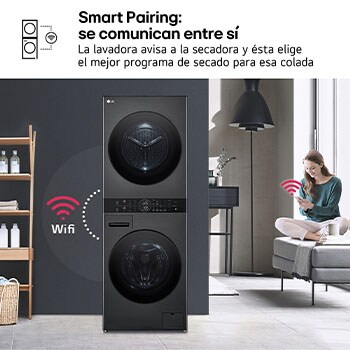 LG Torre de lavado y secado | LG WT1210BBF, Direct Drive con inteligencia artificial, Bomba de calor Dual Inverter, 12kg lavado, 10kg secado, 1400rpm, clasificación A-10/C, WT1210BBF