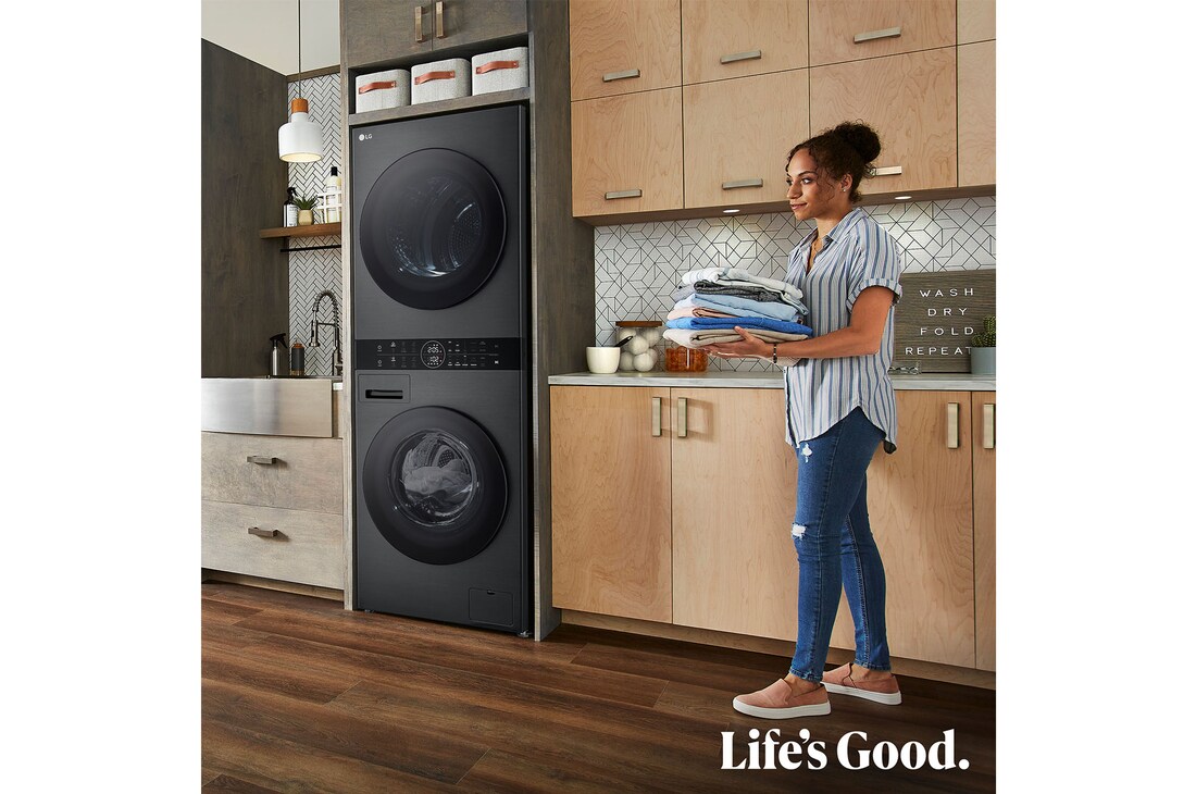 LG Torre de lavado y secado | LG WT1210BBF, Direct Drive con inteligencia artificial, Bomba de calor Dual Inverter, 12kg lavado, 10kg secado, 1400rpm, clasificación A-10/C, WT1210BBF