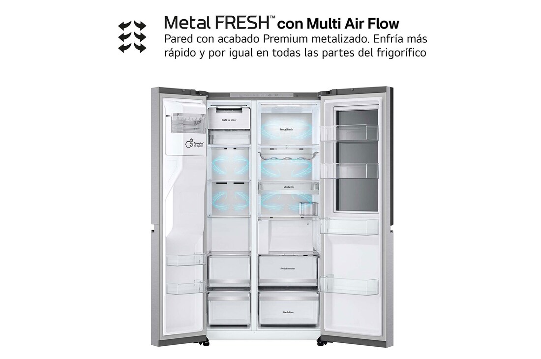 LG Frigorífico Side By side  Serie 900, Instaview Door-In-Door, con Craft Ice, Acero texturizado antihuellas.  D, 628 L, GSXE90MBDD.AMBQEUR