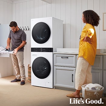 LG Torre de lavado y secado - Washtower | LG WT1210WWF, Direct Drive con inteligencia artificial, Bomba de calor Dual Inverter, 12kg lavado, 10kg secado, 1400rpm, clasificación A-10/C, Blanco, WT1210WWF