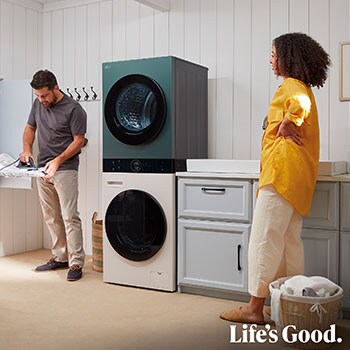 LG Torre de lavado y secado - Washtower | LG WT1210EGF, Direct Drive con inteligencia artificial, Bomba de calor Dual Inverter, 12kg lavado, 10kg secado, 1400rpm, clasificación A-10/C, Beige y Verde, WT1210EGF