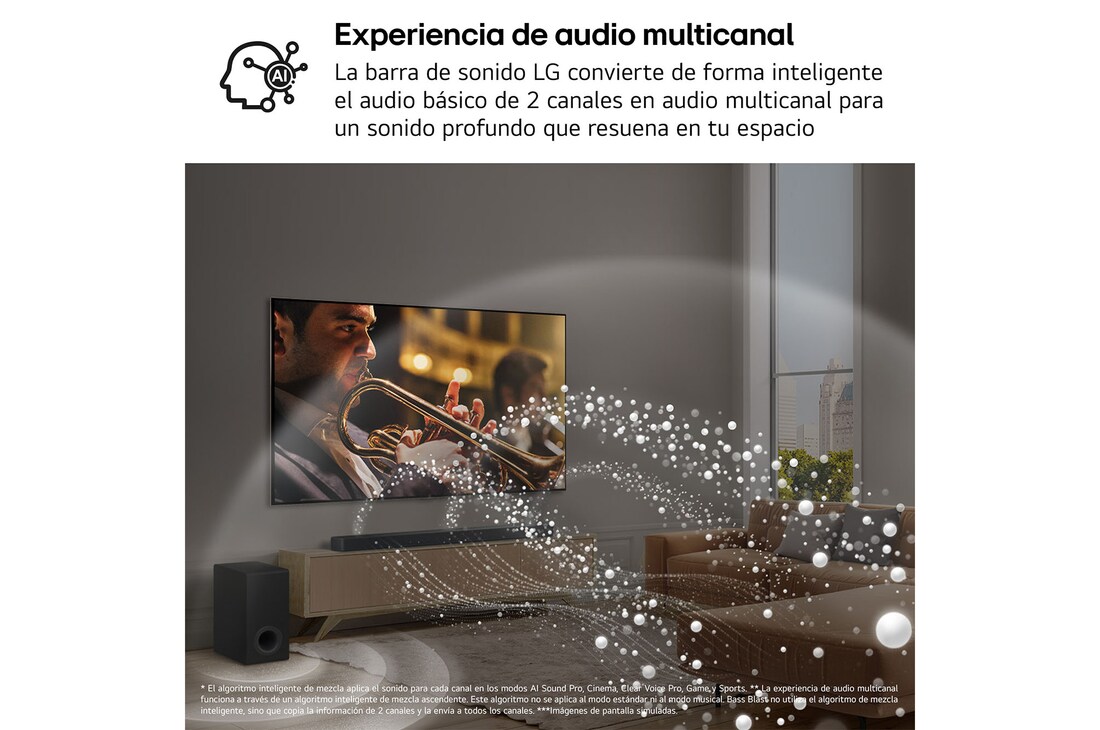LG Barra de sonido para TV - LG SG10TY, Bluetooth, 420W, 3.1 Canales con Subwoofer, Dolby Atmos, DTS-X, IA Ready, Negro, SG10TY
