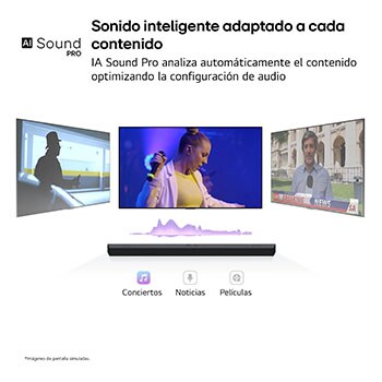 LG Barra de sonido para TV - LG SG10TY, Bluetooth, 420W, 3.1 Canales con Subwoofer, Dolby Atmos, DTS-X, IA Ready, Negro, SG10TY