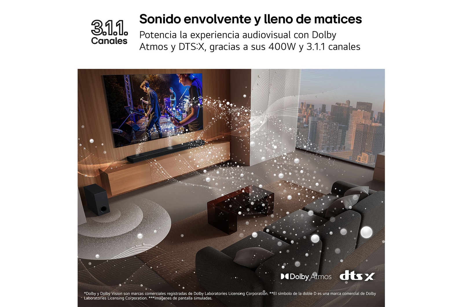 LG Barra de sonido para TV - LG S70TY, Bluetooth, 400W, 3.1.1 Canales con subwoofer, Dolby Atmos, DTS:X, Negro, S70TY