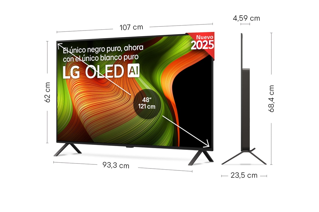 Vista en ligero ángulo del televisor LG OLED evo AI C5E 4K Smart TV.