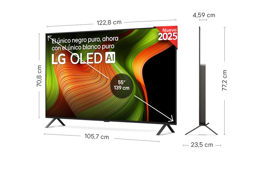 Vista en ligero ángulo del televisor LG OLED evo AI C5E 4K Smart TV.
