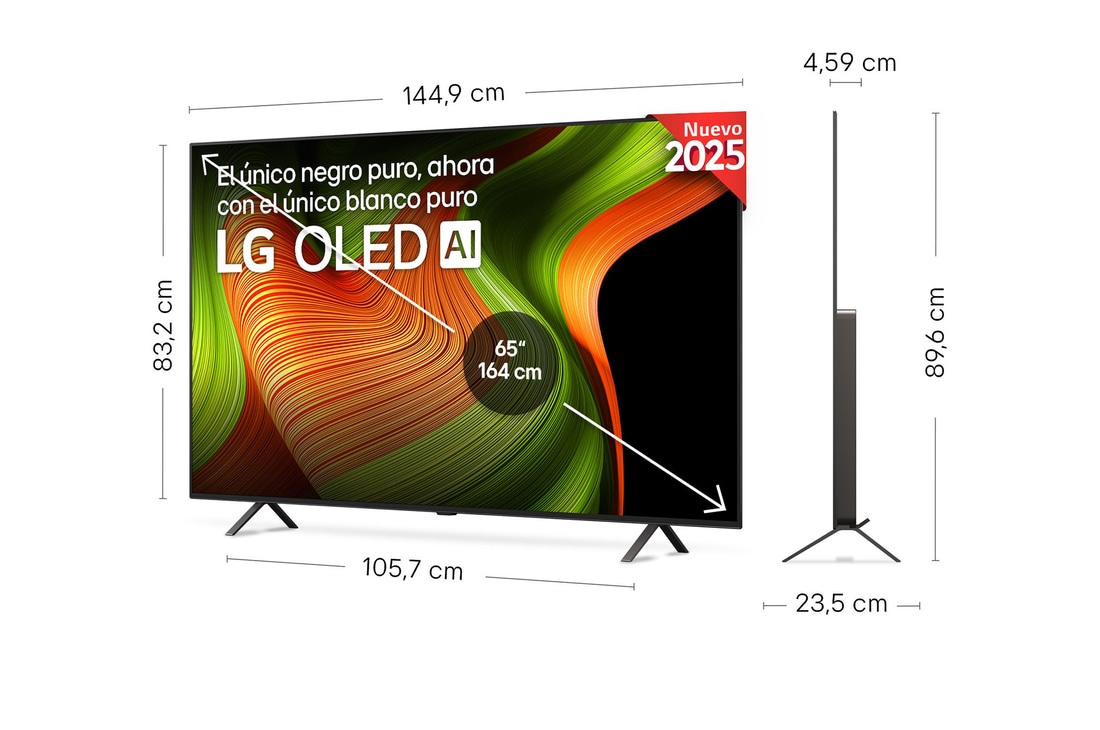 Vista en ligero ángulo del televisor LG OLED evo AI C5E 4K Smart TV.