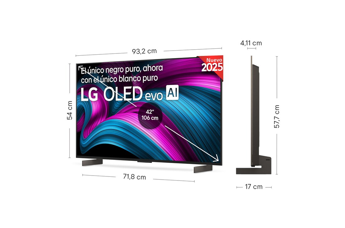 Vista frontal del televisor LG OLED evo AI C5 4K Smart TV. En la pantalla aparecen el distintivo “12 Years of world number 1 OLED” y el logotipo LG OLED evo AI 2025.