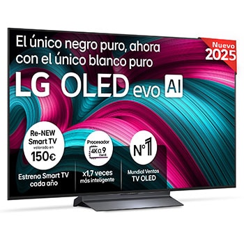 Vista frontal del televisor LG OLED evo AI C5 4K Smart TV. En la pantalla aparecen el distintivo “12 Years of world number 1 OLED” y el logotipo LG OLED evo AI 2025.