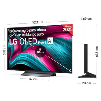 Vista en ligero ángulo del televisor LG OLED evo AI C5E 4K Smart TV.