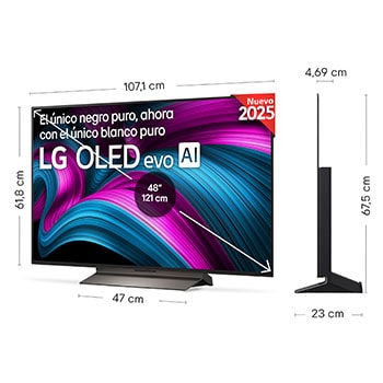 Vista en ligero ángulo del televisor LG OLED evo AI C5E 4K Smart TV.