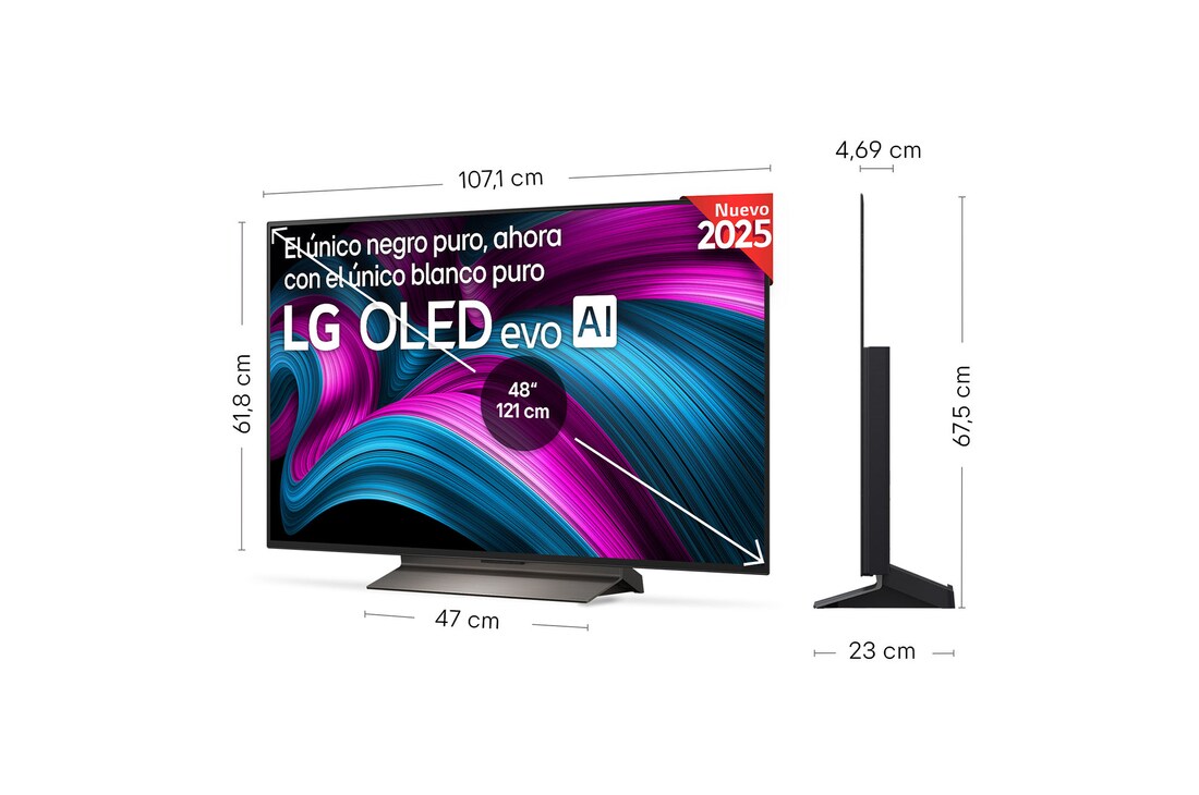 Vista en ligero ángulo del televisor LG OLED evo AI C5E 4K Smart TV.