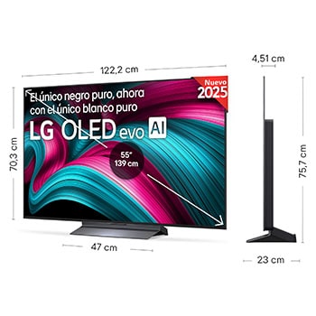 Vista en ligero ángulo del televisor LG OLED evo AI C5E 4K Smart TV.