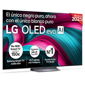 Vista frontal del televisor LG OLED evo AI C5 4K Smart TV. En la pantalla aparecen el distintivo “12 Years of world number 1 OLED” y el logotipo LG OLED evo AI 2025.