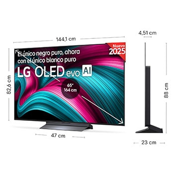 Vista en ligero ángulo del televisor LG OLED evo AI C5E 4K Smart TV.