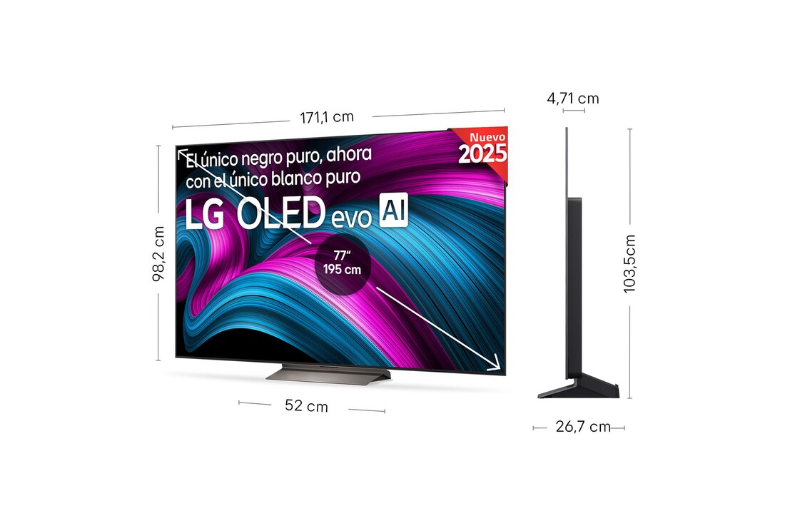 Vista en ligero ángulo del televisor LG OLED evo AI C5E 4K Smart TV.