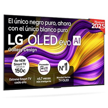 Vista frontal del televisor LG OLED evo AI G5 4K Smart TV. En la pantalla aparecen el distintivo “12 Years of world number 1 OLED” y el logotipo LG OLED evo AI 2025.