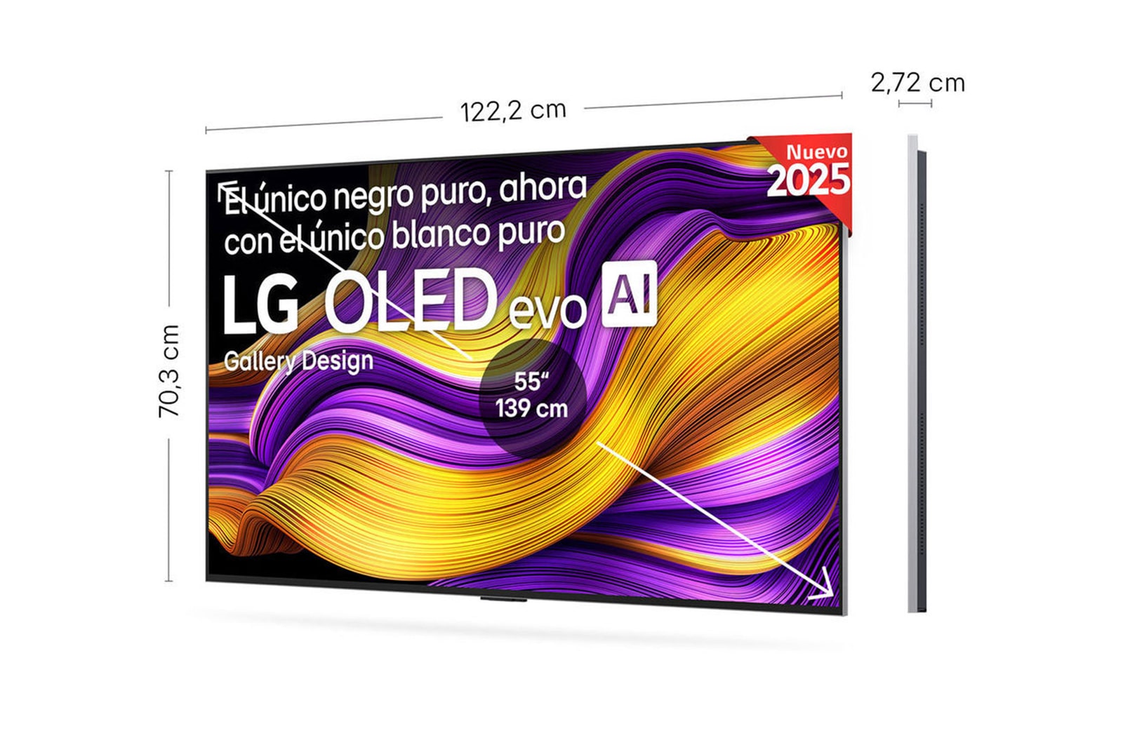 Vista lateral inclinada hacia la izquierda del televisor LG OLED evo AI G5 4K Smart TV.