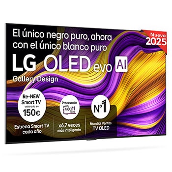 Vista frontal del televisor LG OLED evo AI G5 4K Smart TV. En la pantalla aparecen el distintivo “12 Years of world number 1 OLED” y el logotipo LG OLED evo AI 2025.