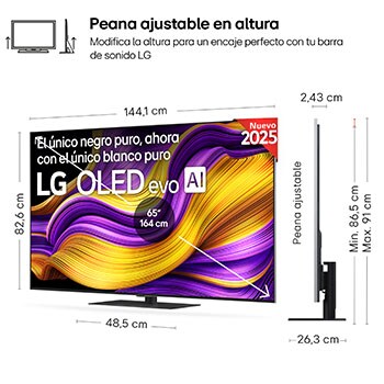 Vista lateral inclinada hacia la izquierda del televisor LG OLED evo AI G5 4K Smart TV.
