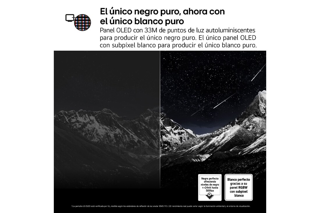 Vista frontal y lateral del televisor LG OLED evo AI G5 4K Smart TV en las que se muestran sus dimensiones (largo, ancho, alto y profundo).