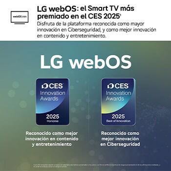 En la pantalla de un televisor LG OLED TV se muestra la página de inicio de webOS 25 llena de aplicaciones y contenidos de entretenimiento. Junto al televisor está el mando a distancia LG AI Magic Remote. El botón AI está iluminado como si se hubiera activado con la voz del usuario. A su lado se puede ver una burbuja de texto que cambia a Mi cuenta. El texto breve explica cómo los usuarios pueden sincronizar su voz a su perfil personal para facilitar la navegación y recibir recomendaciones personalizadas.