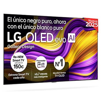 Vista frontal del televisor LG OLED evo AI G5 4K Smart TV. En la pantalla aparecen el distintivo “12 Years of world number 1 OLED” y el logotipo LG OLED evo AI 2025.