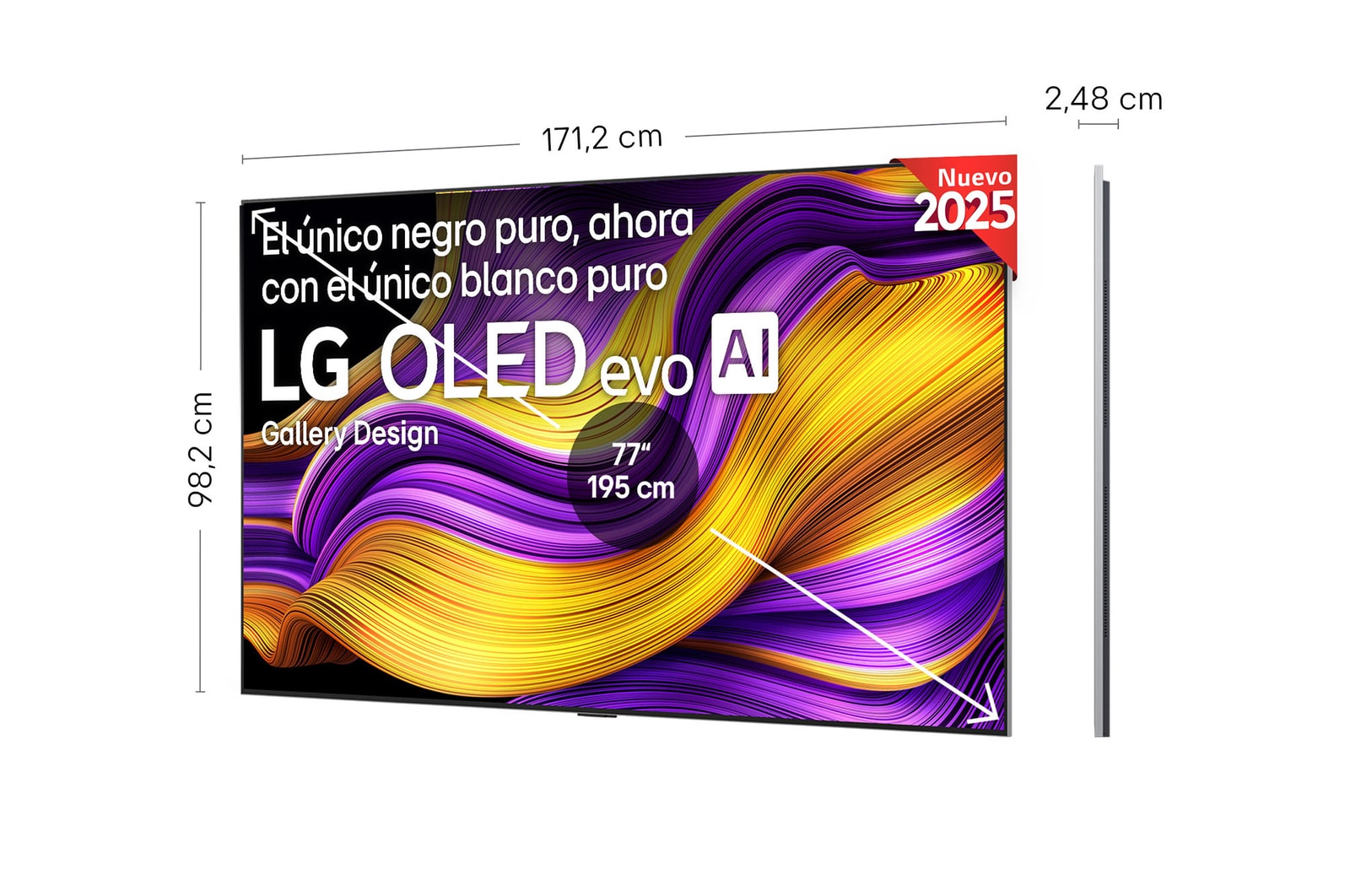Vista lateral inclinada hacia la izquierda del televisor LG OLED evo AI G5 4K Smart TV.