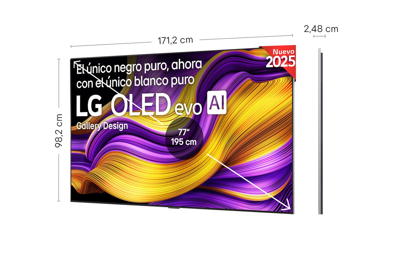 Vista lateral inclinada hacia la izquierda del televisor LG OLED evo AI G5 4K Smart TV.