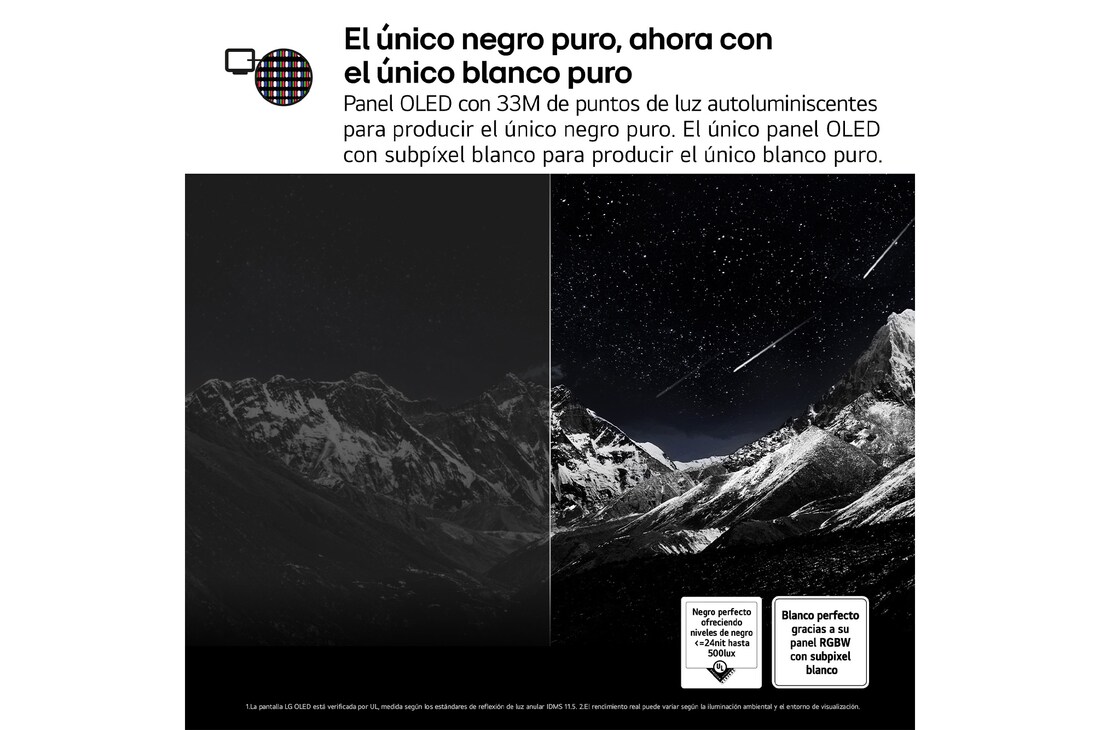 Vista frontal y lateral del televisor LG OLED evo AI G5 4K Smart TV en las que se muestran sus dimensiones (largo, ancho, alto y profundo).