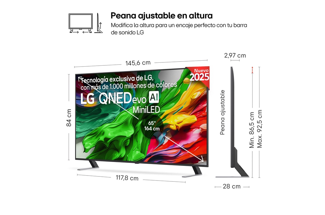 Vista trasera de un televisor LG QNED evo