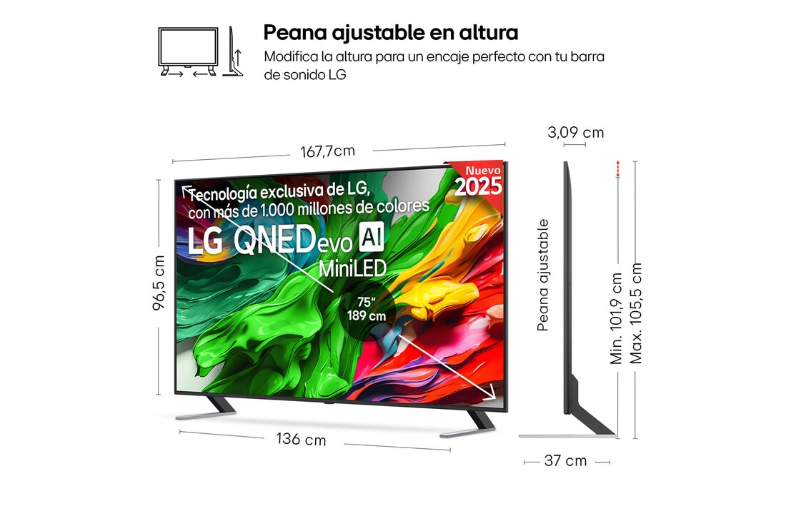 Vista trasera de un televisor LG QNED evo