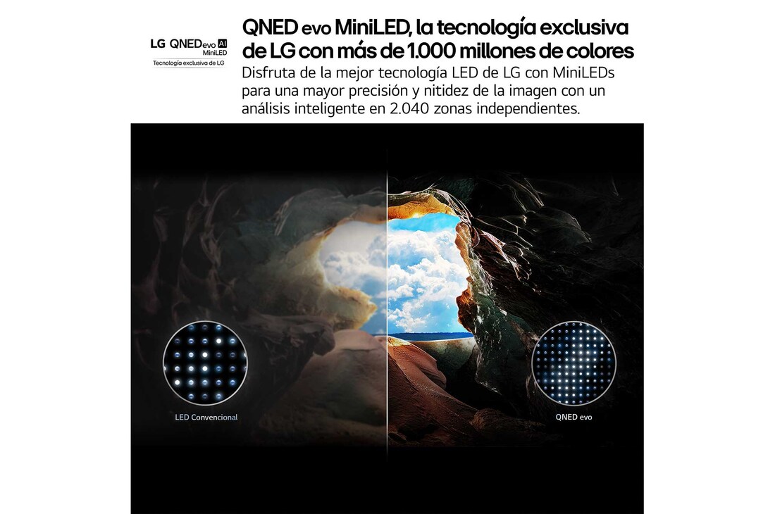 Vista lateral inclinada hacia la izquierda del televisor LG QNED evo 