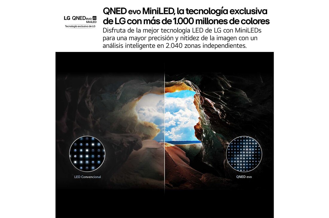 Vista lateral inclinada hacia la izquierda del televisor LG QNED evo 