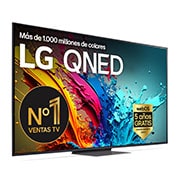 Vista frontal de un televisor LG QNED TV, QNED86 con el texto “LG QNED, 2024” y el logotipo del webOS Re:New Program en pantalla