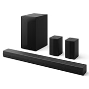 Vue inclinée de la LG Soundbar S60TR et du caisson de basse