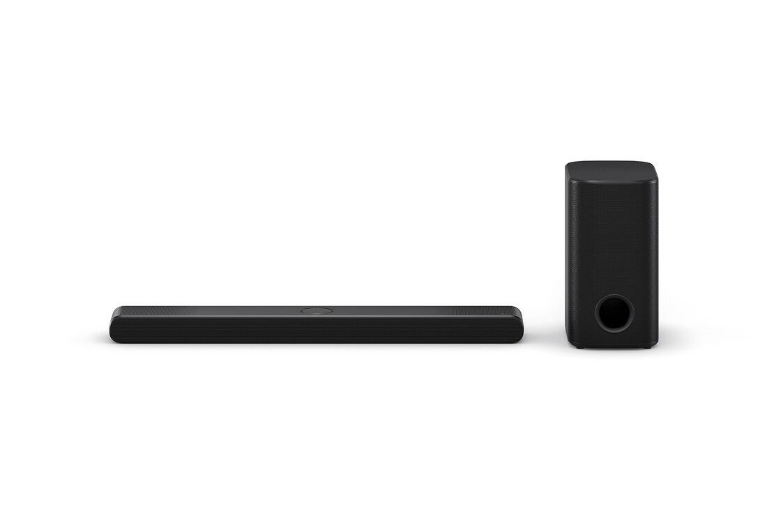Vue avant de la LG Soundbar S77TY et du caisson de basse