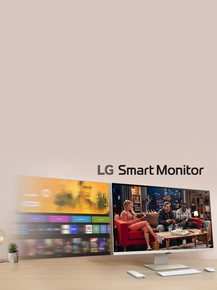 Présentation de MyView Smart Monitor avec un fond d'écran, des menus et une inclinaison d'écran possible