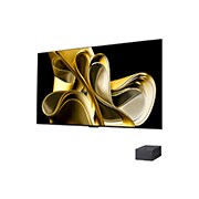 Vue latérale légèrement inclinée vers la gauche de la LG OLED M3 sur le mur avec le boîtier Zero Connect Box en dessous