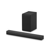 Vue inclinée de la LG Soundbar S40T et du caisson de basse