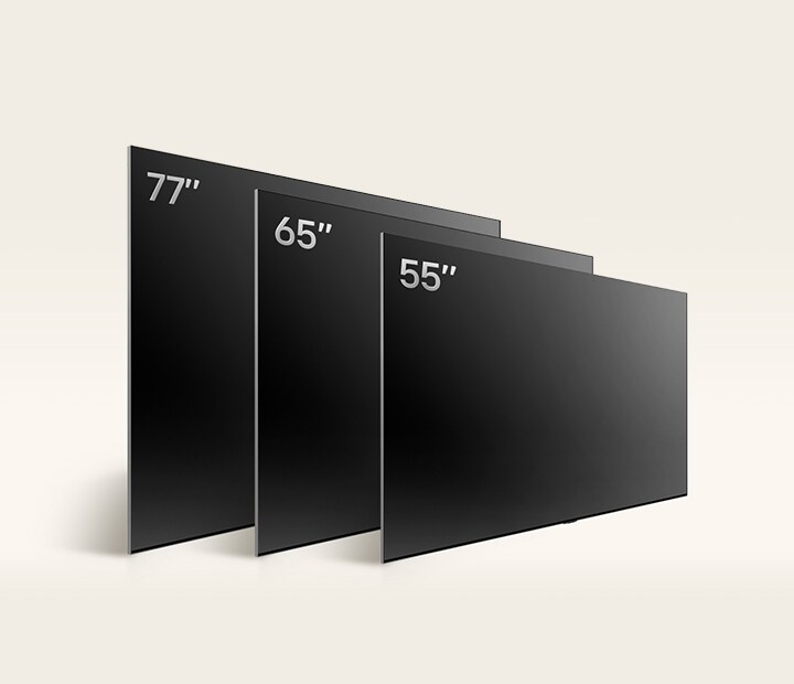 Comparaison des différentes tailles de la TV OLED LG, OLED B4, montrant les modèles OLED B4 55", OLED B4 65", OLED B4 77".