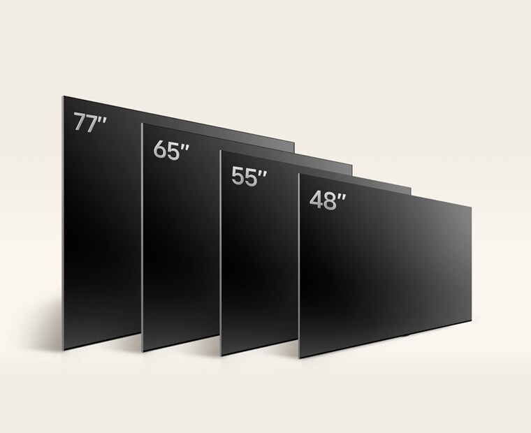 Comparaison des différentes tailles de la TV OLED LG, OLED B4, montrant les modèles OLED B4 55", OLED B4 65", OLED B4 77".