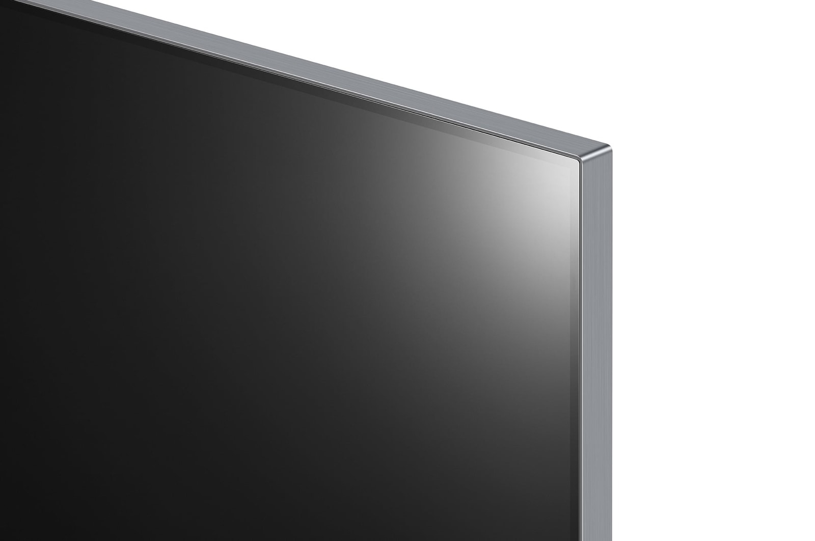 Gros plan d’une TV OLED evo LG, OLED G4 affichant le bord supérieur ultra fin