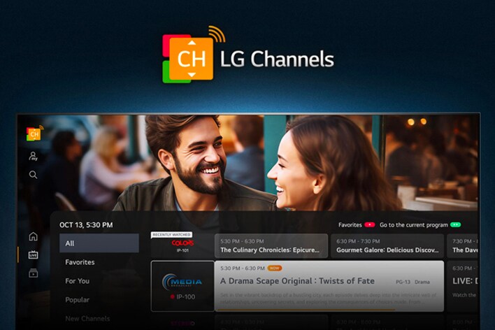 Une LG TV montre l’écran d’accueil de LG Channels.